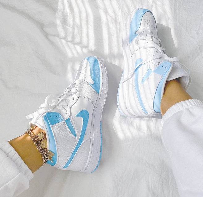 Custom Air Jordan 1 White Blue Mid