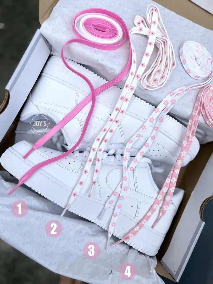 Cute Hand-Painted Pink Cherry Blossom Custom Air Force 1, Aesthetic Floral Women Custom Sneakers with Multiple Replaceable Shoelaces
