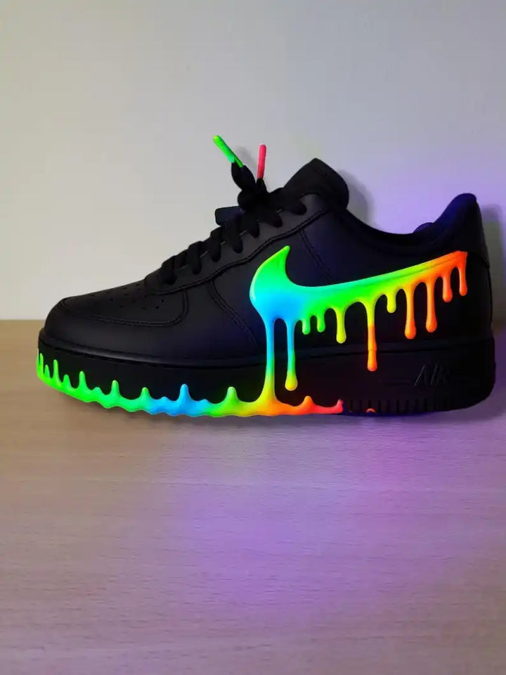 Hand Painted 3D Dripping Effect Custom Air Force 1, Multi-color Optional (Glow In Dark Available) Custom Sneakers, Unique Trendy Unisex Streetwear Casual Shoes