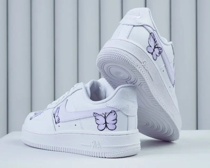 Custom Air Force 1 Custom Sneakers Hand Painted Light Purple Butterfly Women's White Aesthetic Comfortable Casual Daily Wear Shoes