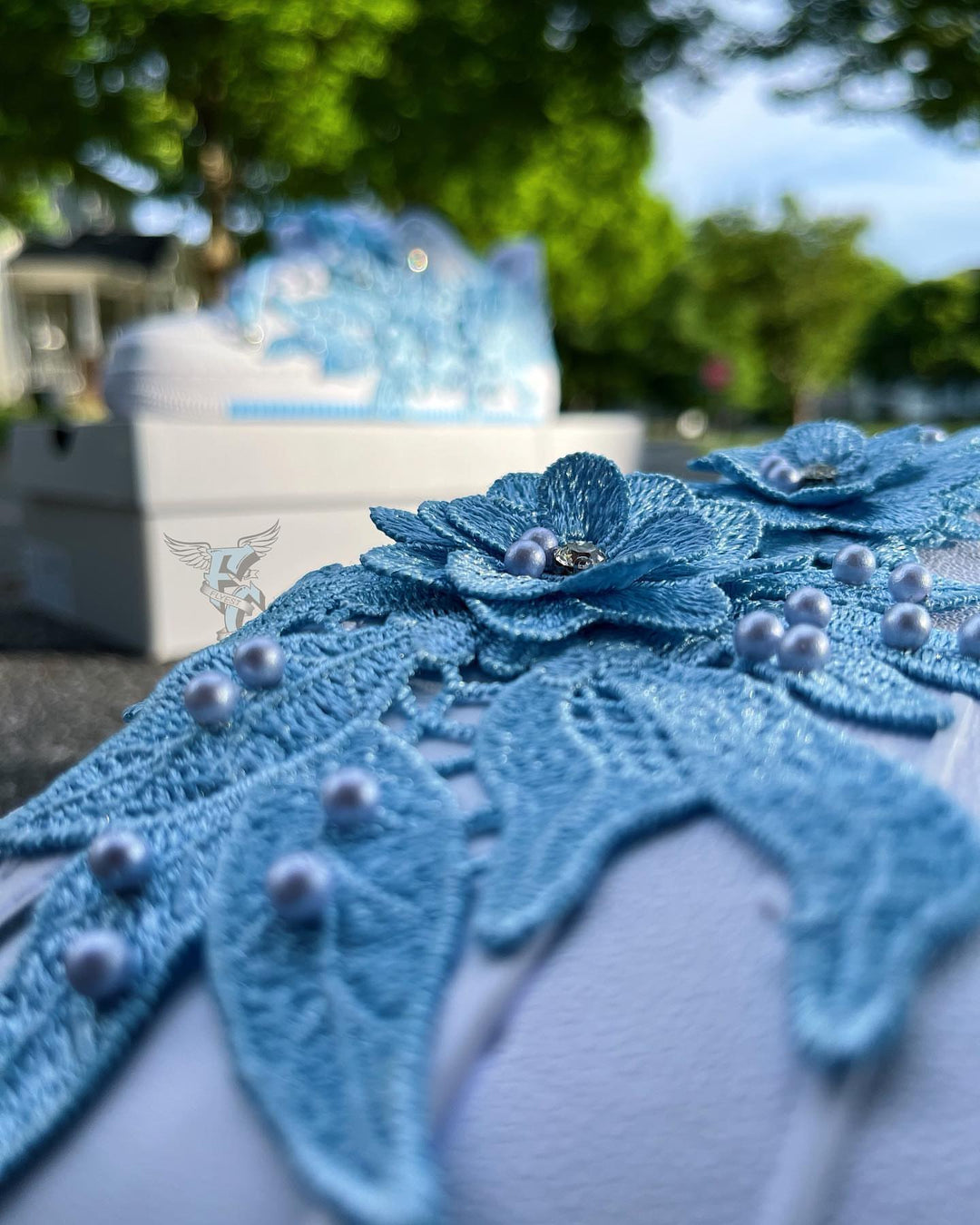 Handmade Blue Floral Pearl Custom Air Force 1 Sneakers