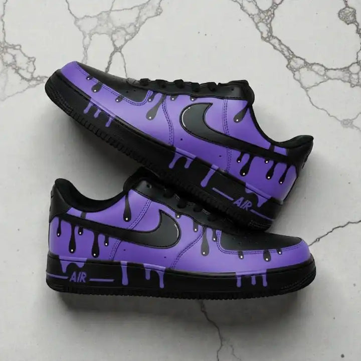Unisex Purple Black Dripping Paint Design Custom Air Force 1 Trendy Streetwear Custom Sneakers
