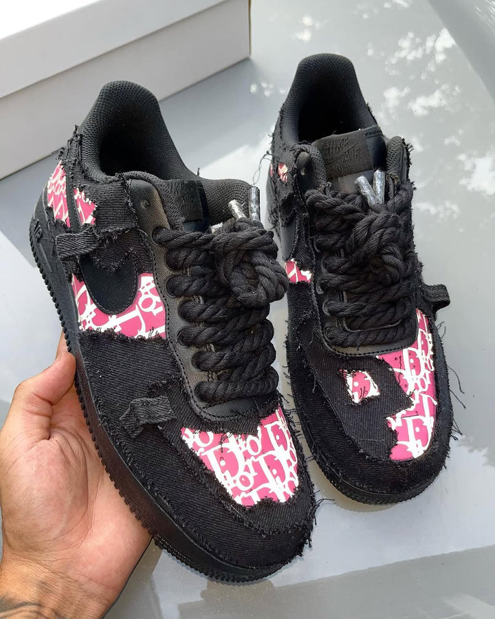 Hand Painted Distressed Pink Black Custom AF1 Sneakers
