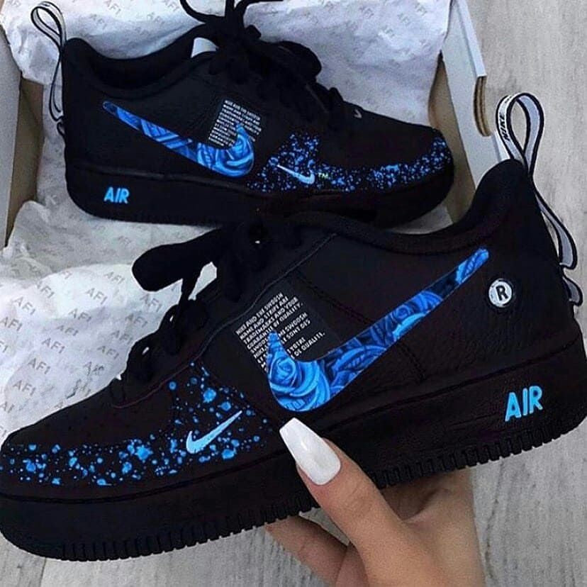 Black Blue Rose Splash Custom Nike Air Force 1