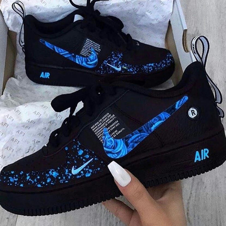 Black Blue Rose Splash Custom Nike Air Force 1