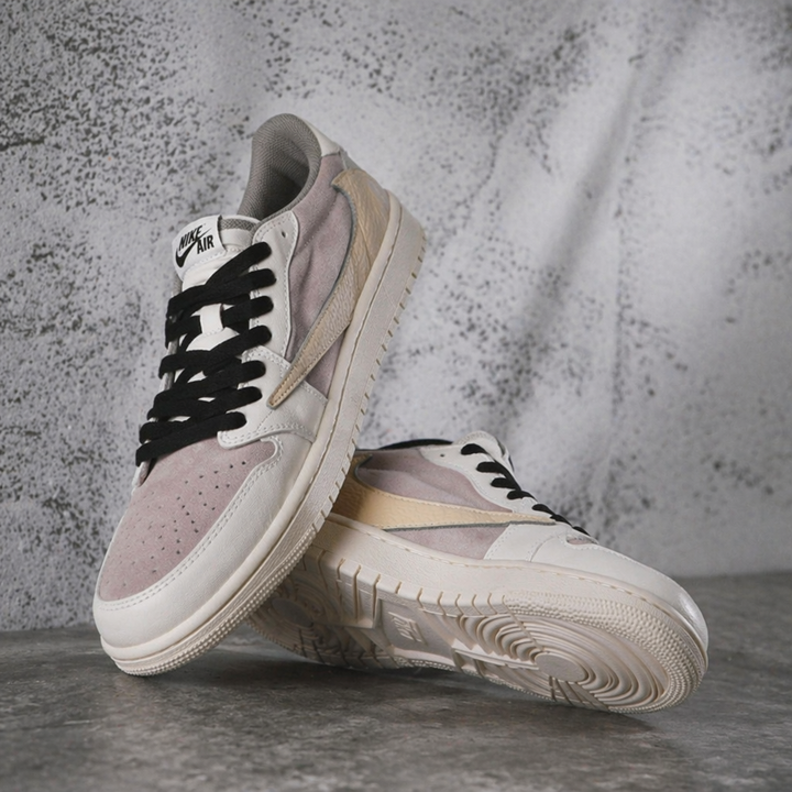 Hand Painted Beige Gray Custom Air Jordan 1 Low Sneakers
