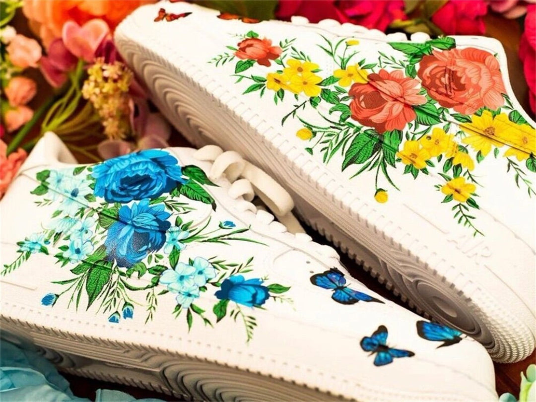 Blue Yellow Flowers Butterfly Custom Air Force 1