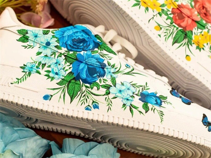 Blue Yellow Flowers Butterfly Custom Air Force 1