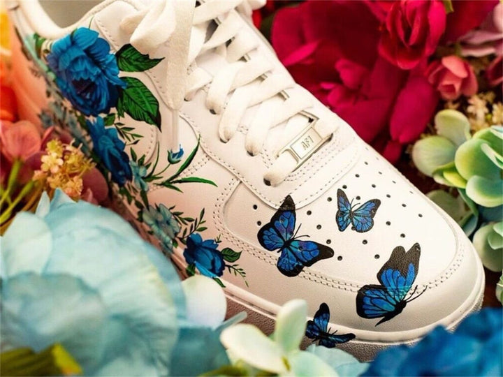 Blue Yellow Flowers Butterfly Custom Air Force 1