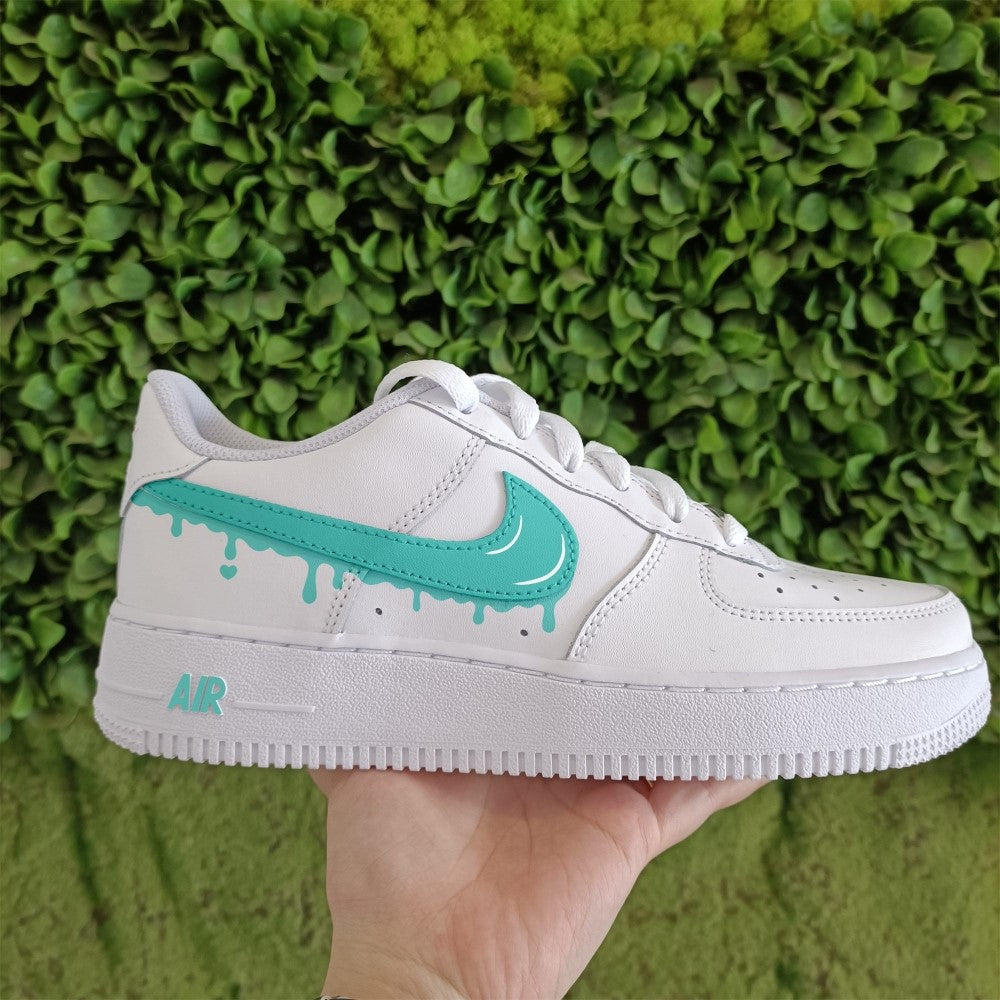 Custom Af1 Drip Green Drip Swoosh Custom Air Force 1