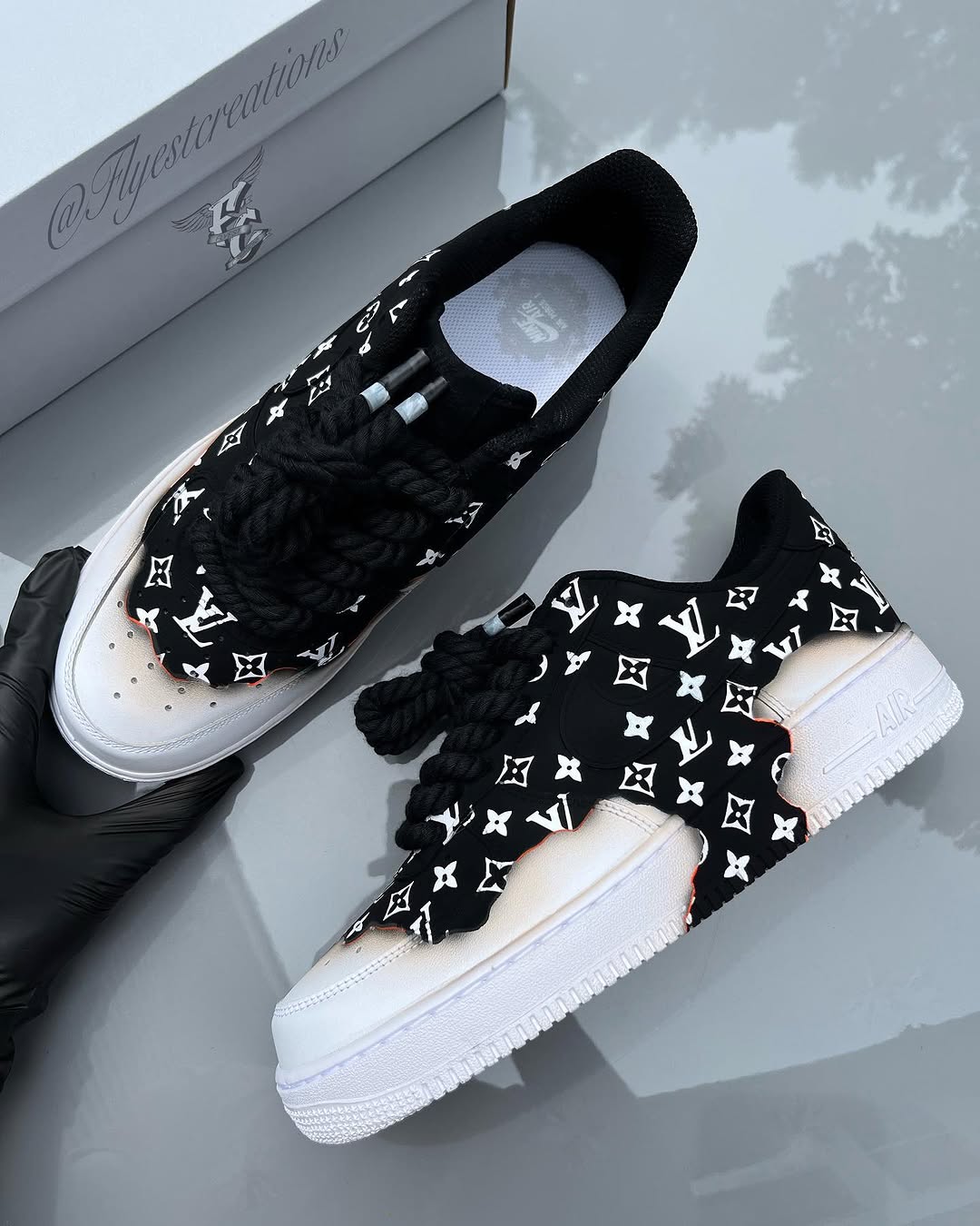 Custom Hand Painted Black Monogram Air Force 1 Sneakers
