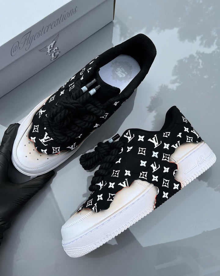 Custom Hand Painted Black Monogram Air Force 1 Sneakers