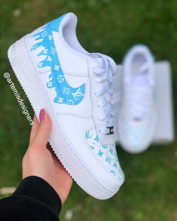 Custom Air Force 1 Blue LV Logo Drip