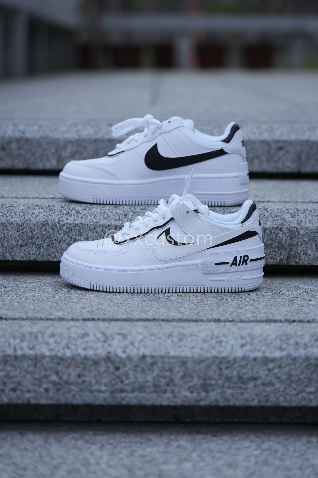 Custom Air Force 1 White Black Slanted Swoosh Shadow