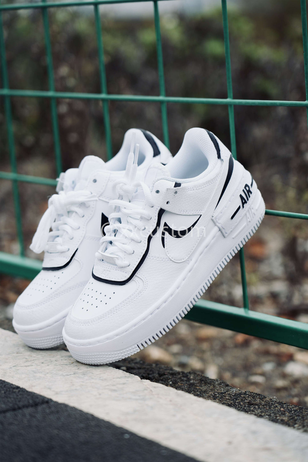 Custom Air Force 1 Black Shadow White Swoosh