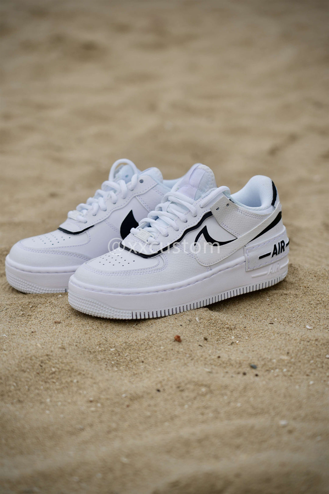 Custom Air Force 1 Black White Swoosh Shadow