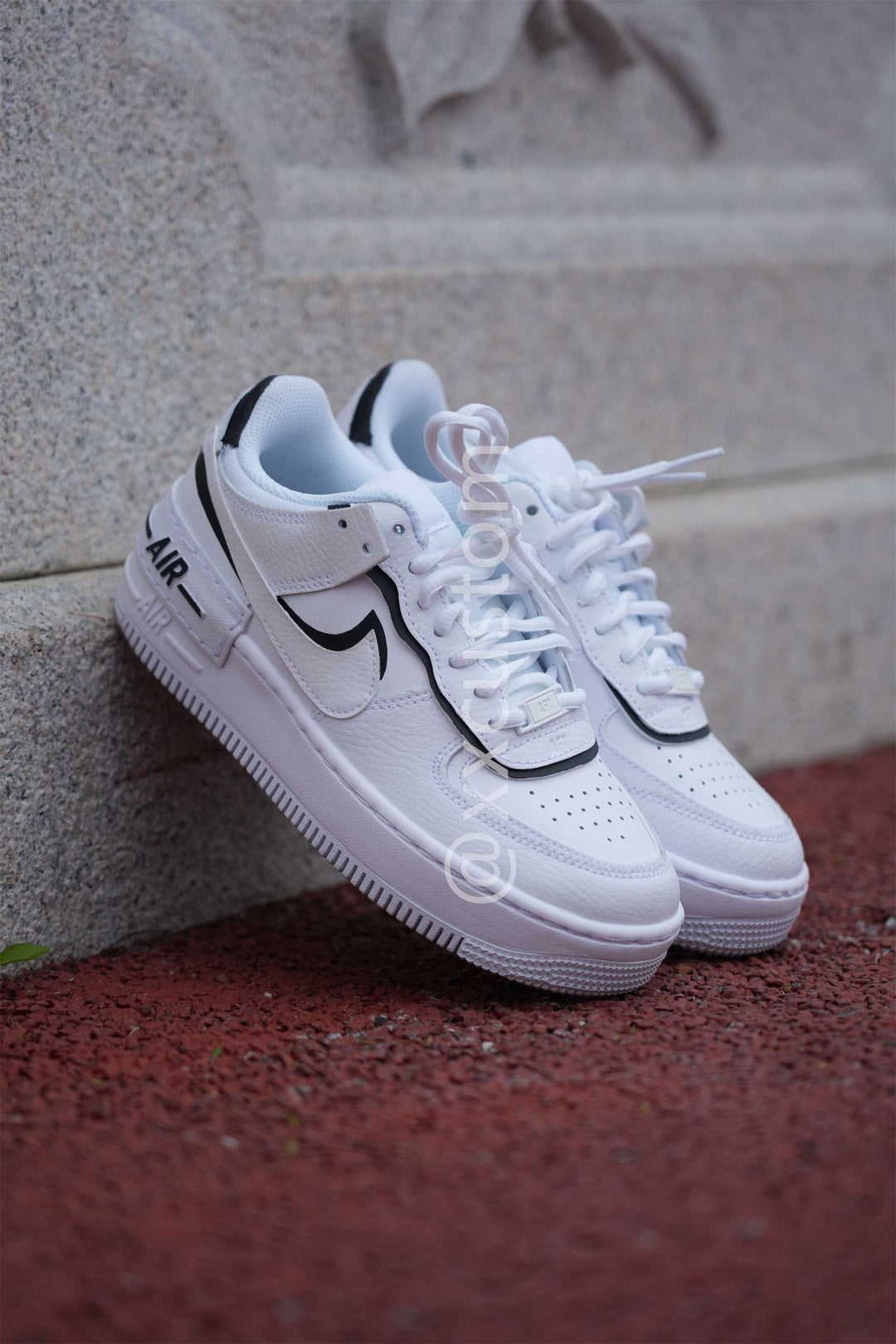 Custom Air Force 1 White Black Swoosh Shadow