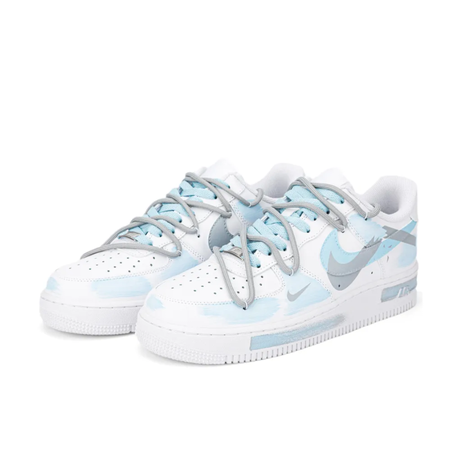 Broken Swoosh Blue Extra Lace Gray Custom Air Force 1