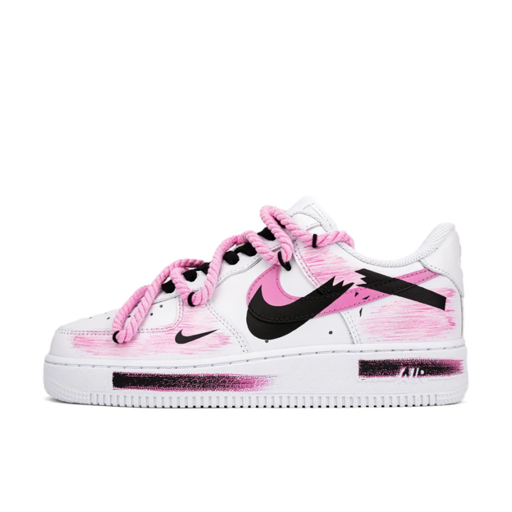 Broken Swoosh Pink Extra Lace Black Custom Air Force 1