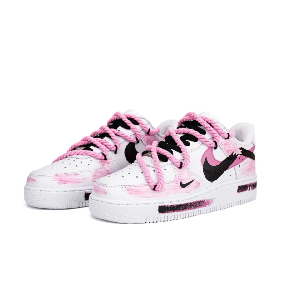 Broken Swoosh Pink Extra Lace Black Custom Air Force 1