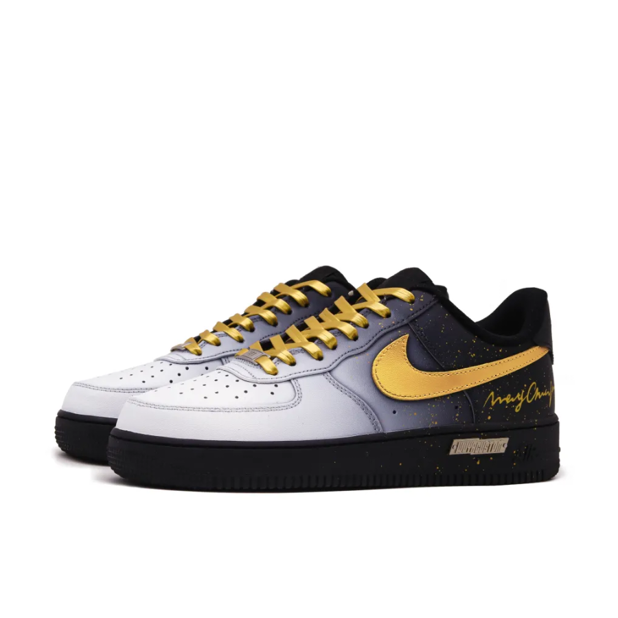 White Black Gradient Gold Swoosh Custom Air Force 1