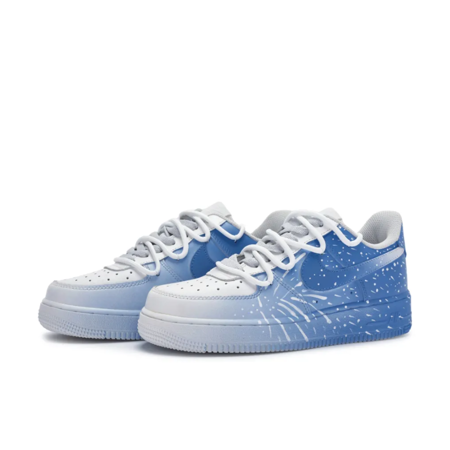 Extra Lace Blue White Gradien Spray White Font Custom Air Force 1