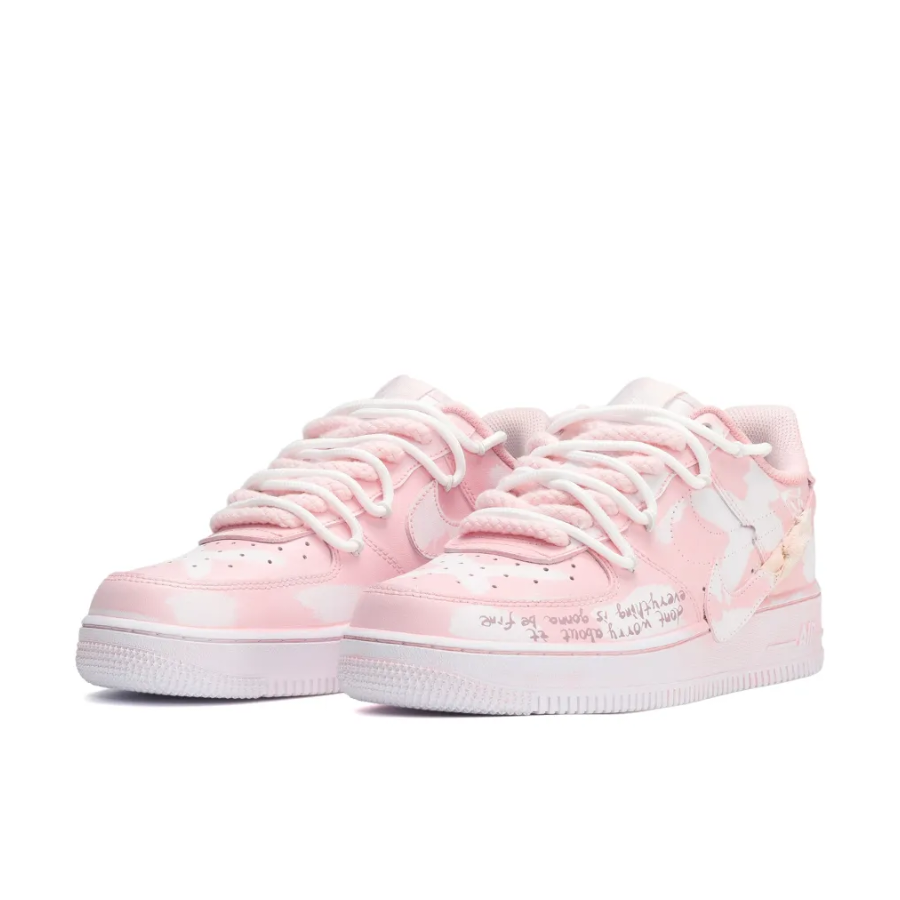 Slanted Swoosh Extra Lace Pink Custom Air Force 1