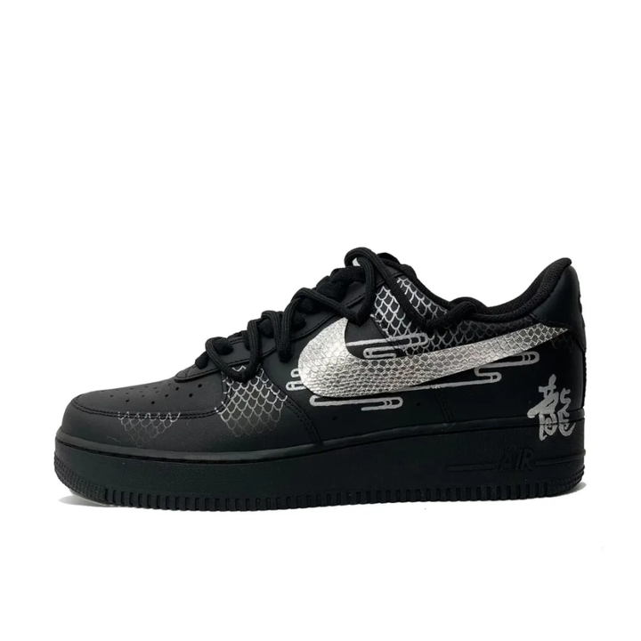 Slivery Dragon Scale Swoosh Black Custom Air Force 1