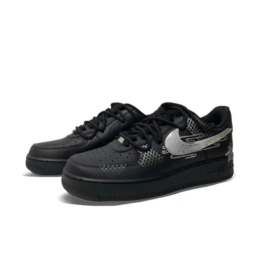 Slivery Dragon Scale Swoosh Black Custom Air Force 1