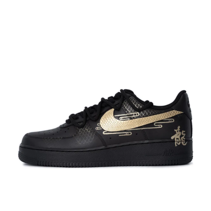 Gold Dragon Scale Swoosh Black Custom Air Force 1