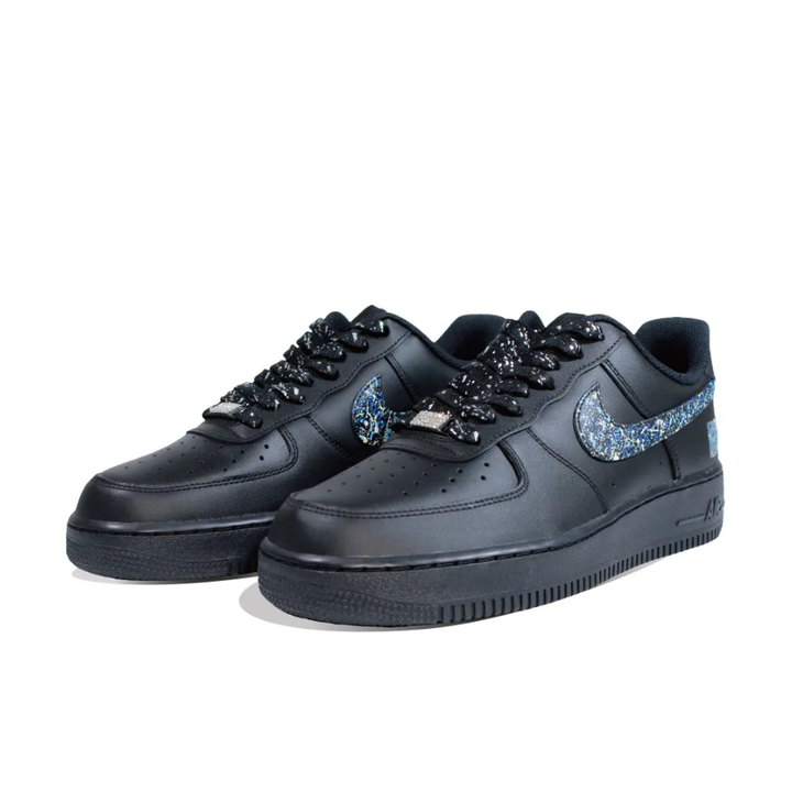 Graffiti Blue Swoosh Black Custom Air Force 1