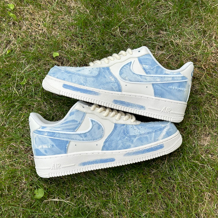 Custom Air Force 1 Blue White Denim Jeans