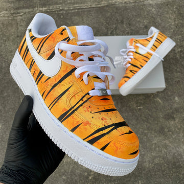 Custom Air Force 1 Orange Red Ink Splash Black Irregular Stripes