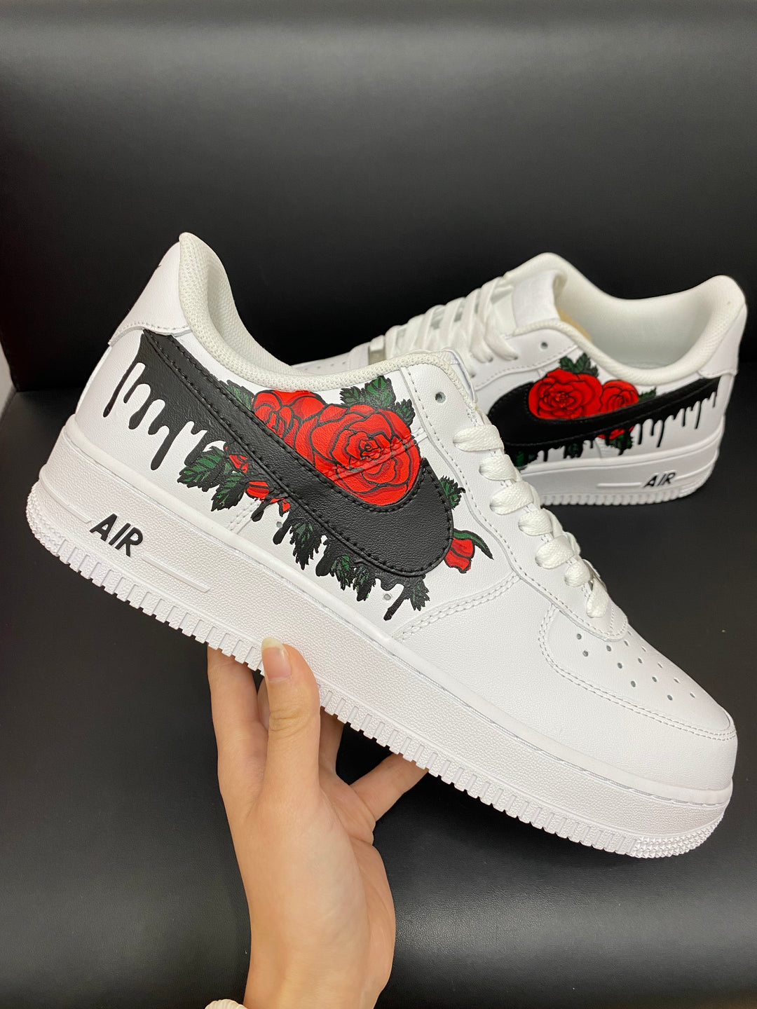 Custom Air Force 1 Red Rose Black Drip