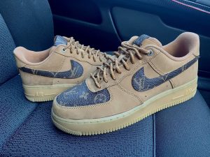 Custom Air Force 1 Light Brown Dark Blue Grey LV Logo