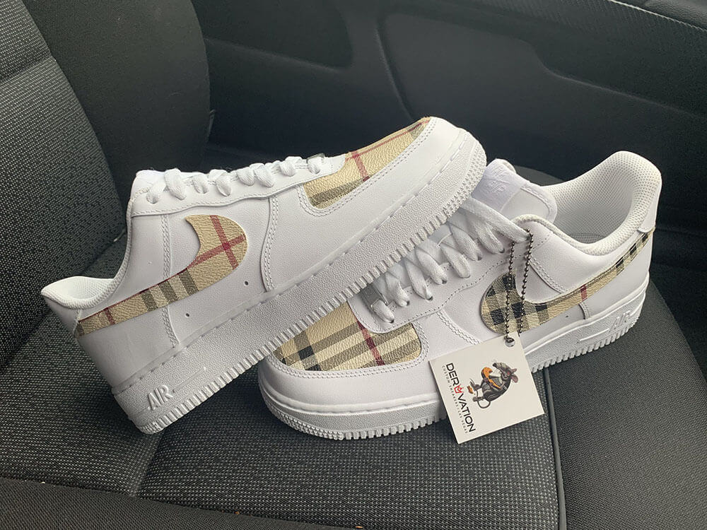 Custom Air Force 1 Beige Black Red Lattice