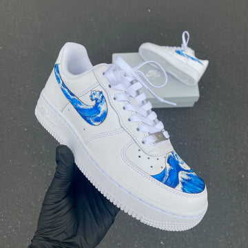 Custom Air Force 1 Blue White Sea Waves