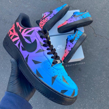 Custom Air Force 1 Blue Purple Pink Gradient Black Triangle