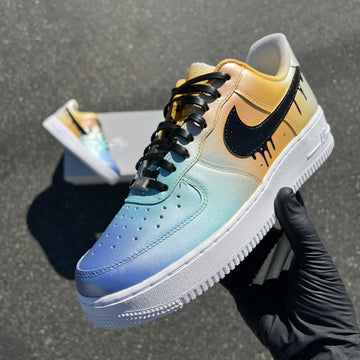 Custom Air Force 1 Blue Yellow Gradient Black Drip