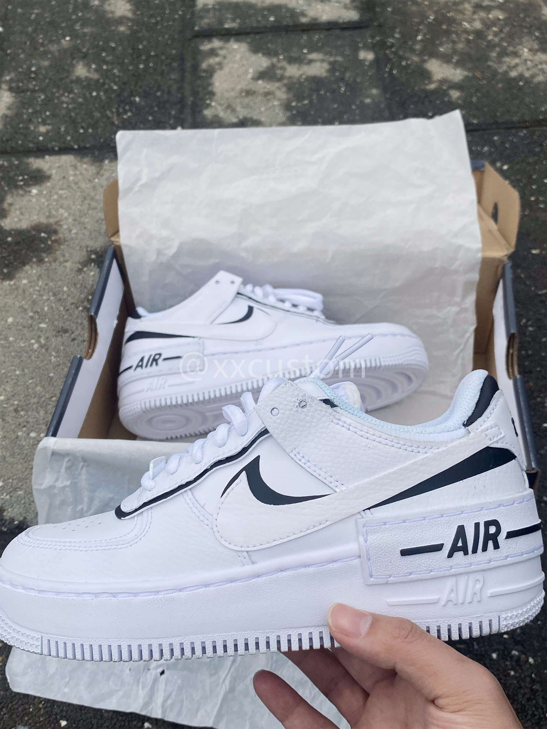 Custom Air Force 1 White Shadow Swoosh Black