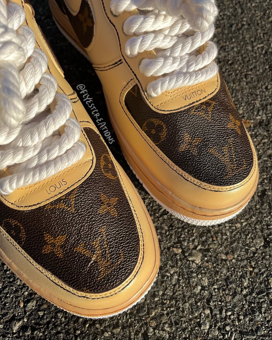 Custom Hand Painted Beige Monogram Air Force 1 Sneakers
