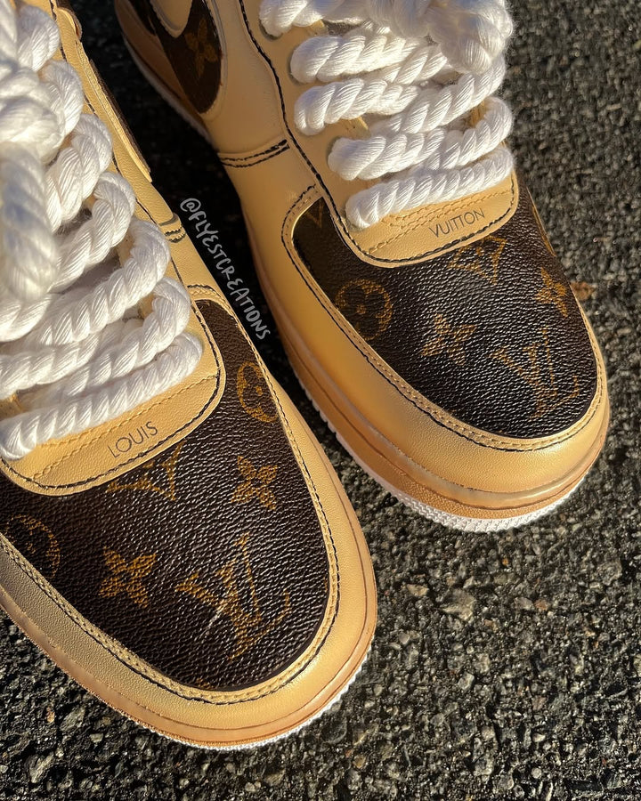 Custom Hand Painted Beige Monogram Air Force 1 Sneakers