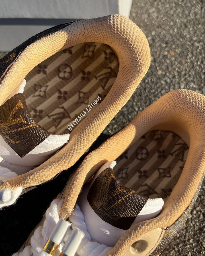 Custom Hand Painted Beige Monogram Air Force 1 Sneakers