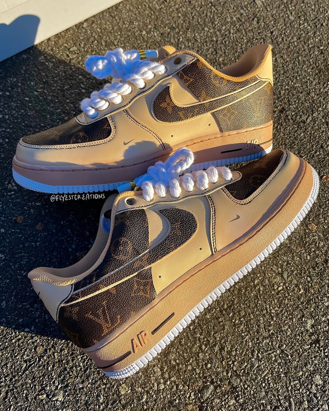 Custom Hand Painted Beige Monogram Air Force 1 Sneakers