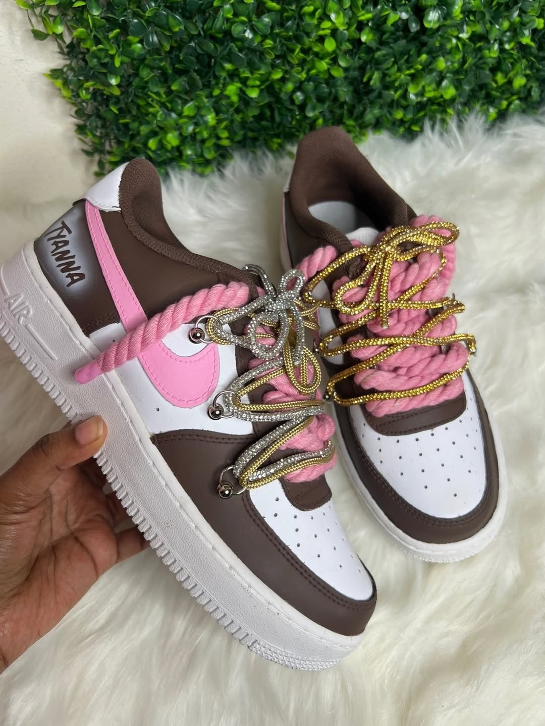 Hand Painted Pink Brown Custom Air Force 1 Sneakers