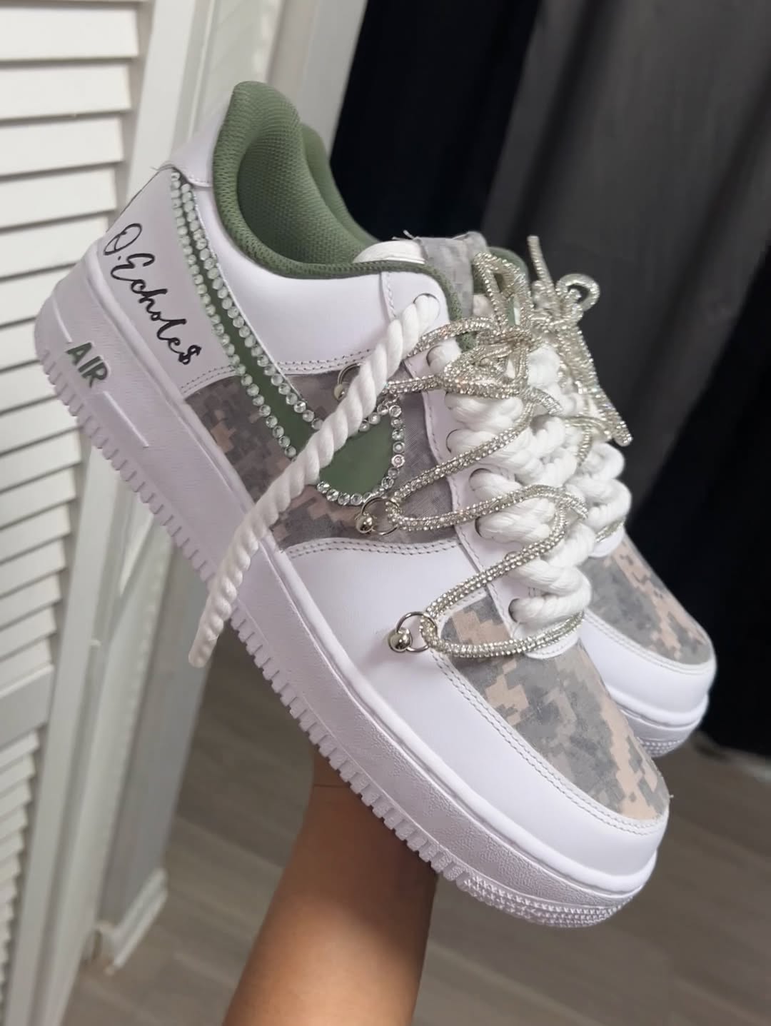 Hand Painted Camo Rhinestone Custom Air Force 1 Sneakers