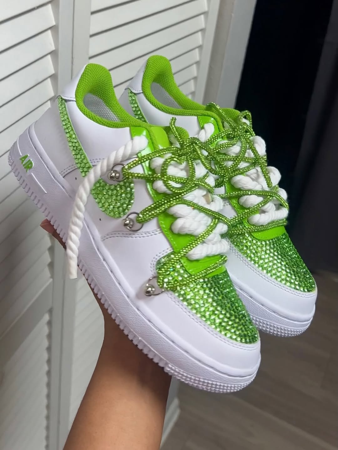 Lime Green Rhinestone Hand Painted Custom Air Force 1