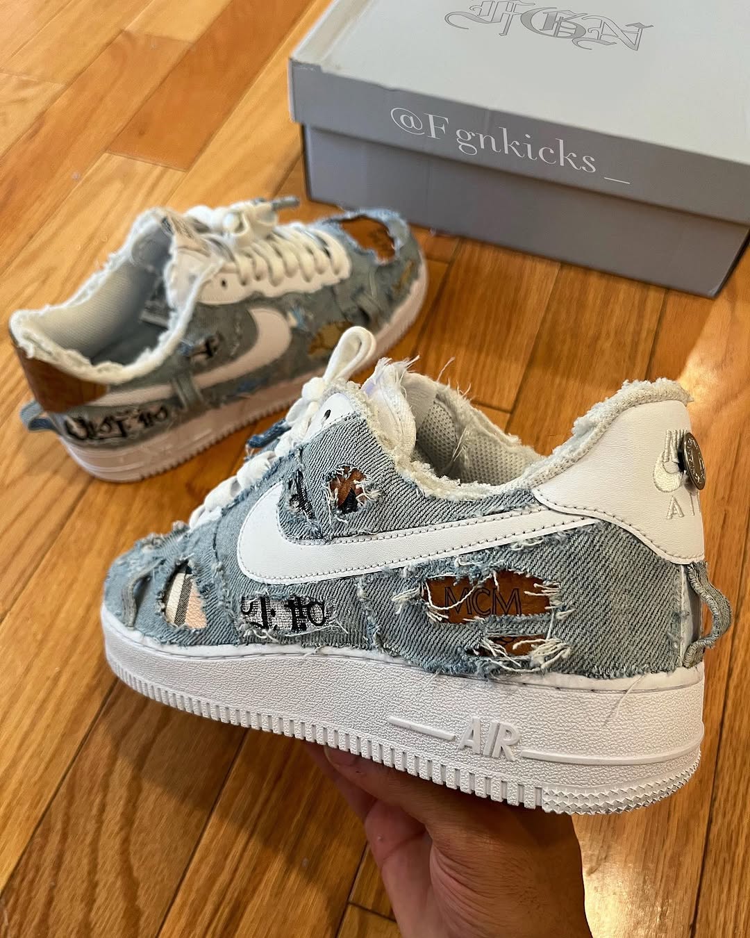 Handmade Distressed Denim Custom Air Force 1 Sneakers