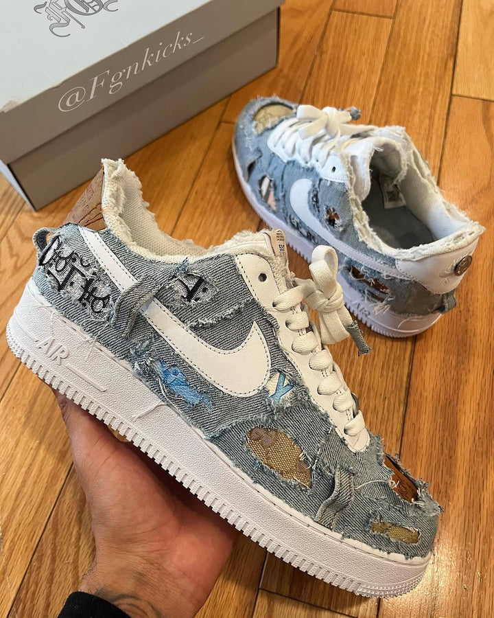 Handmade Distressed Denim Custom Air Force 1 Sneakers