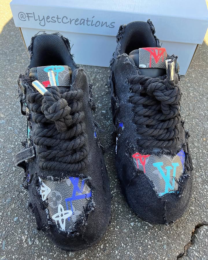 Custom Hand Painted Distressed Black Denim Air Force 1